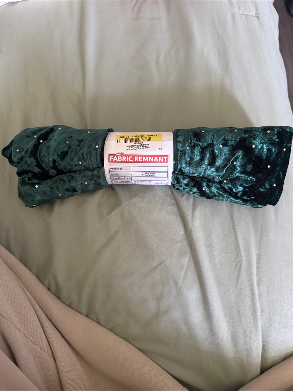 Emerald Green Velvet Fabric Remnant with Stud Accents
